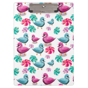 Cute Duck Floral Pattern Kawaii Pink Blue Ducks Clipboard