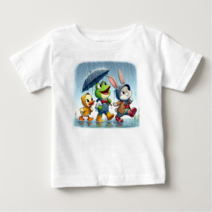 Cute duck, frog, bunny in the rain baby T-Shirt