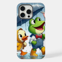 Cute duck, frog, bunny in the rain