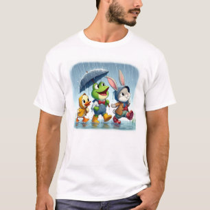 Cute duck, frog, bunny in the rain T-Shirt