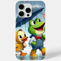 Cute duck, frog, in the rain