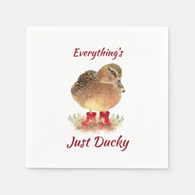 Cute Duck Fun Quote " Everything is Just Ducky"  Napkin (Front)