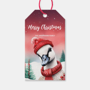 Cute Duck goose Santa Christmas party Snow kids Gift Tags