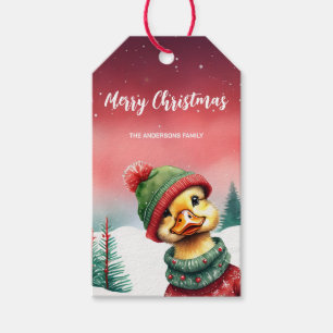 Cute Duck goose Santa Christmas party Snow kids Gift Tags