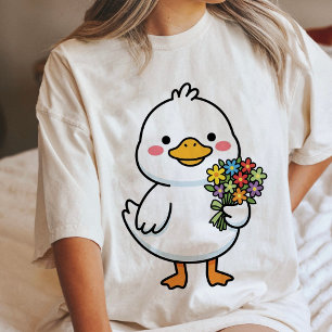 Cute Duck Holding Flower Bouquet Kawaii Tri-Blend Shirt