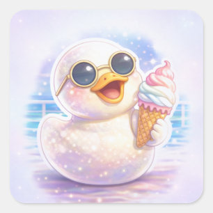 Cute Duck Ice Cream Square Sticker