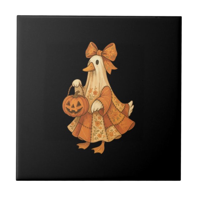 Cute Duck Patchwork Halloween Party Ceramic Tile (Front)