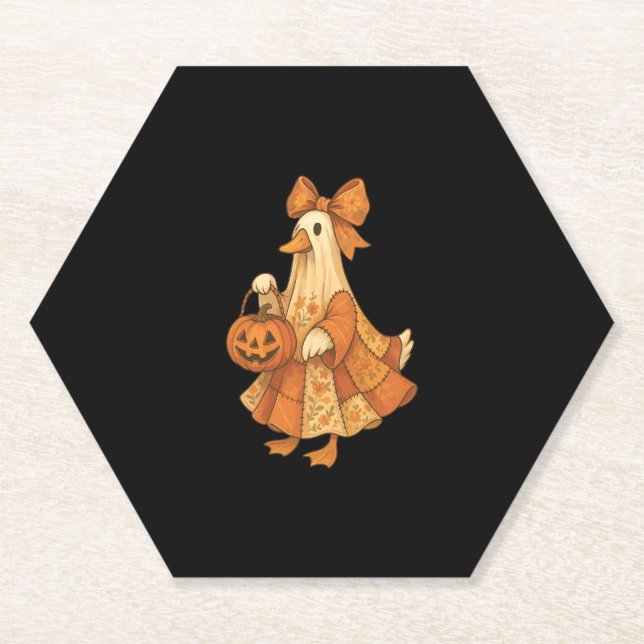 Cute Duck Patchwork Halloween Party Paper Coaster (Front)