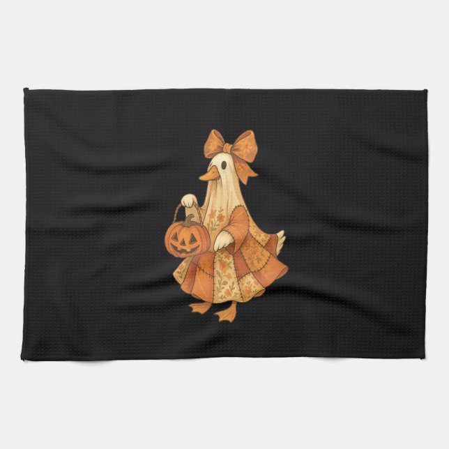 Cute Duck Patchwork Halloween Party Tea Towel (Horizontal)