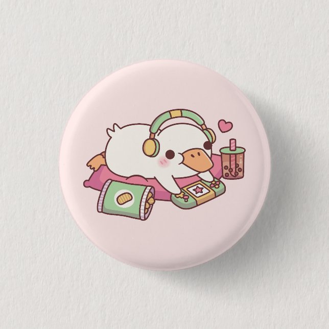 Cute Duck Relax Gamer 3 Cm Round Badge (Front)