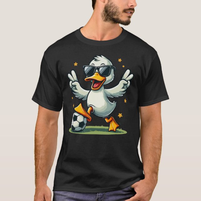 Cute Duck Soccer Funny Duck Playing Soccer T-Shirt (Front)