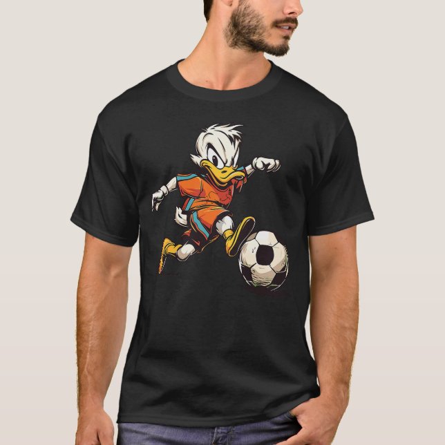 Cute Duck Soccer Player Hobby Ball Sports T-Shirt (Front)