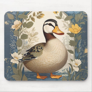 Cute Duck Vintage Floral Nature Inspired Mouse Pad