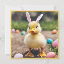Cute Duck Wearing Bunny Ears AI Photo Easter 