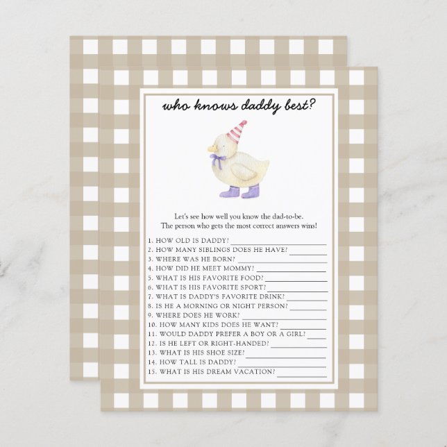 Cute duck - Who knows daddy best game (Front/Back)