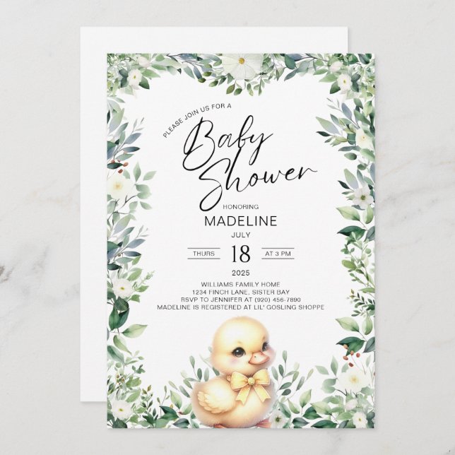 Cute Duck with Bow Baby Shower Invitation (Front/Back)