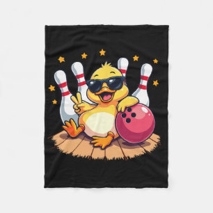 Cute Duck With Sungles Duck Playing Bowling For Me Fleece Blanket