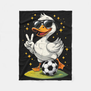 Cute Duck With Sungles Duck Playing Soccer Men Wom Fleece Blanket