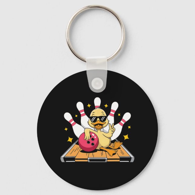 Cute Duck With Sungles Playing Bowling For Men Wom Key Ring (Front)