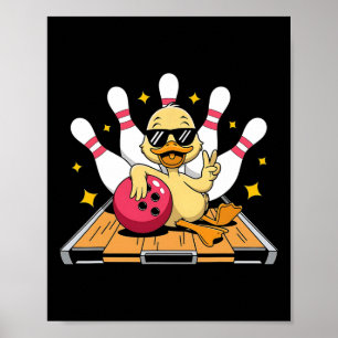Cute Duck With Sungles Playing Bowling For Men Wom Poster