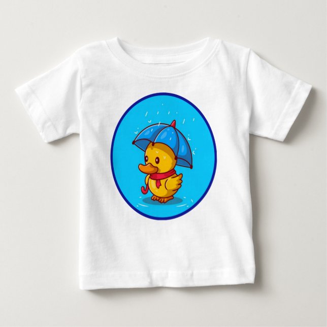 Cute Duck With Umbrella Rain Cartoon-23734 Baby T-Shirt (Front)