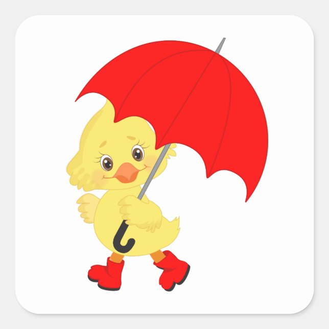 Cute duck with umbrella square sticker (Front)