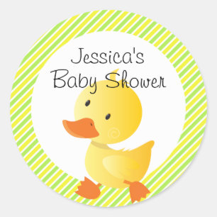 Cute Duckie and Stripes Personalised Classic Round Sticker