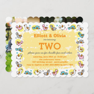 Cute Duckies Boy Girl Twins Joint Birthday Party Invitation