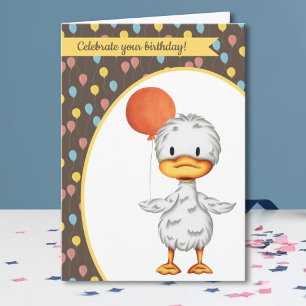 Cute Duckling Balloon Kids Birthday  Card