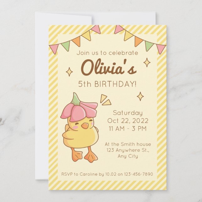 Cute Duckling Birthday Party Invitation Card (Front)
