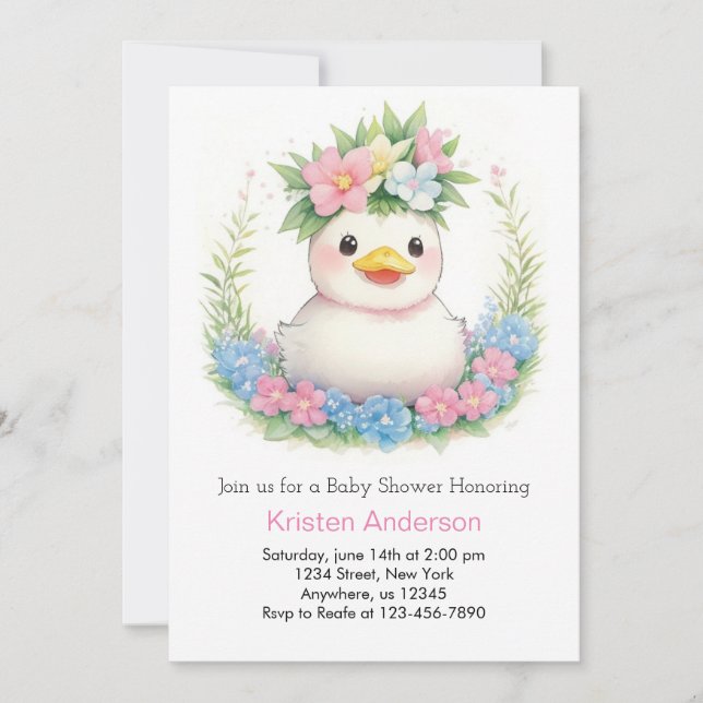Cute Duckling Celebration Girl Baby Shower Invitation (Front)