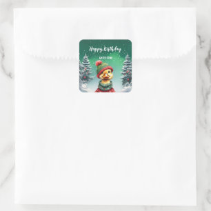 Cute duckling Christmas tree birthday girl party Square Sticker