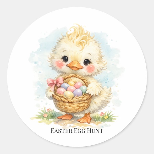 Cute Duckling Easter Egg Party Classic Round Sticker (Front)