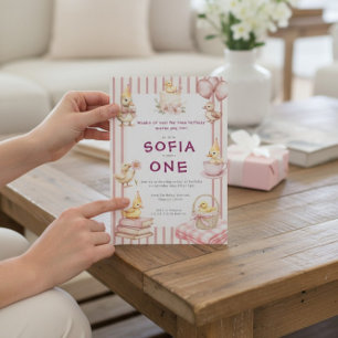 Cute Duckling First Birthday Invitation