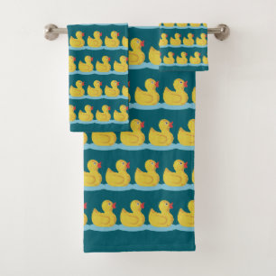 Cute Duckling Pattern on Blue Bath Towel Set