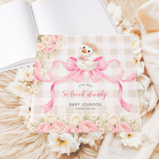Cute Duckling Pink Gingham So Loved Baby Shower Guest Book