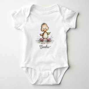 Cute Duckling Splashing in Puddle Baby Bodysuit