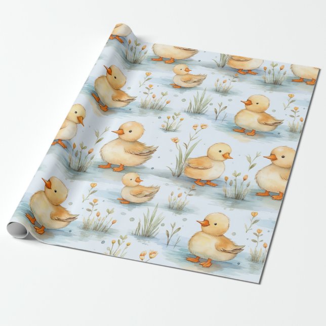 Cute Duckling Spring Baby Shower Gender Reveal  Wrapping Paper (Unrolled)