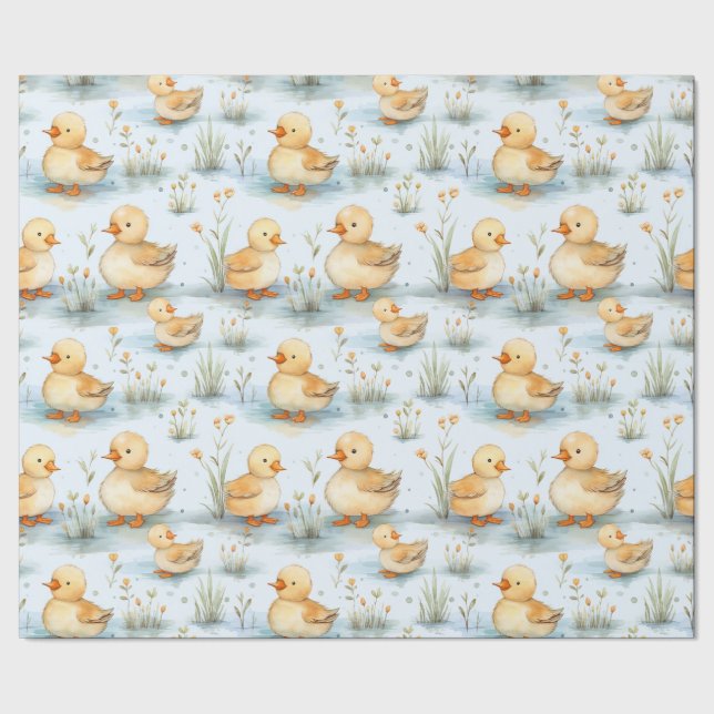 Cute Duckling Spring Baby Shower Gender Reveal  Wrapping Paper (Seam)