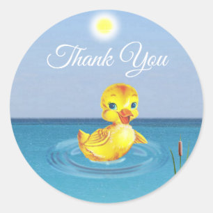 Cute Duckling Swimming on the Lake Classic Round Sticker