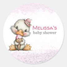 Cute Duckling with Pink Ice Cream Girl Baby Shower