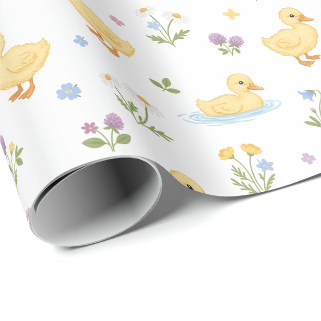 Cute Ducklings and Wildflowers Pattern Wrapping Paper (Roll Corner)