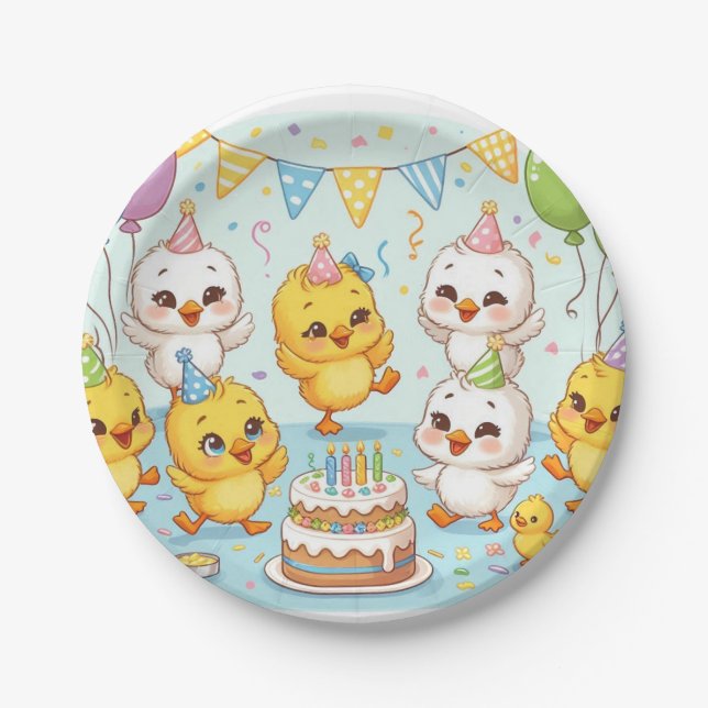 Cute Ducklings Dancing Birthday Party Paper Plate (Front)