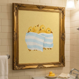Cute Ducklings in Towel Nursery Poster