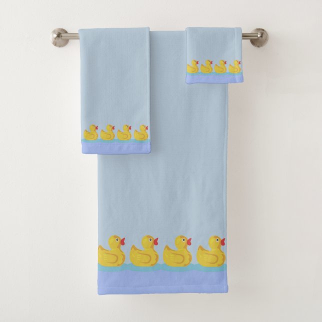 Cute Ducklings on Light Blue Bath Towel Set (Insitu)