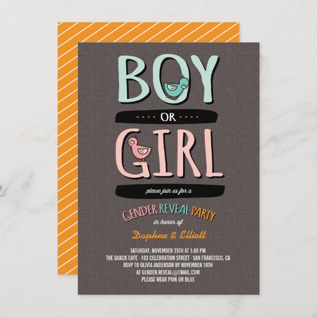 Cute Ducks Baby Boy or Girl Gender Reveal Party Invitation (Front/Back)