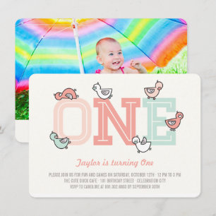 Cute Ducks Big One Girl 1st Birthday Party Invite