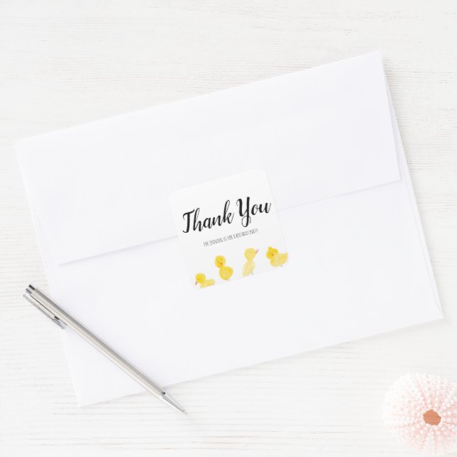 Cute Ducks Hand Watercolor Baby Shower Thank You   Square Sticker (Envelope)