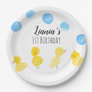 Cute Ducks Hand Watercolor Birthday Party Paper Plate