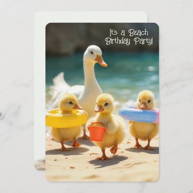 Cute Ducks On the Beach for a Birthday Party Invitation (Front/Back)